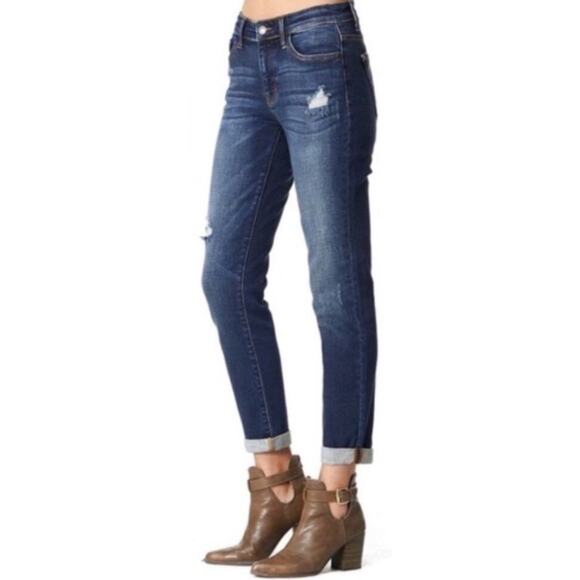 Judy Blue Slim Fit Distressed Mid Rise Blue Jeans, Size 24W, Jb82104dk-pl - Picture 1 of 12